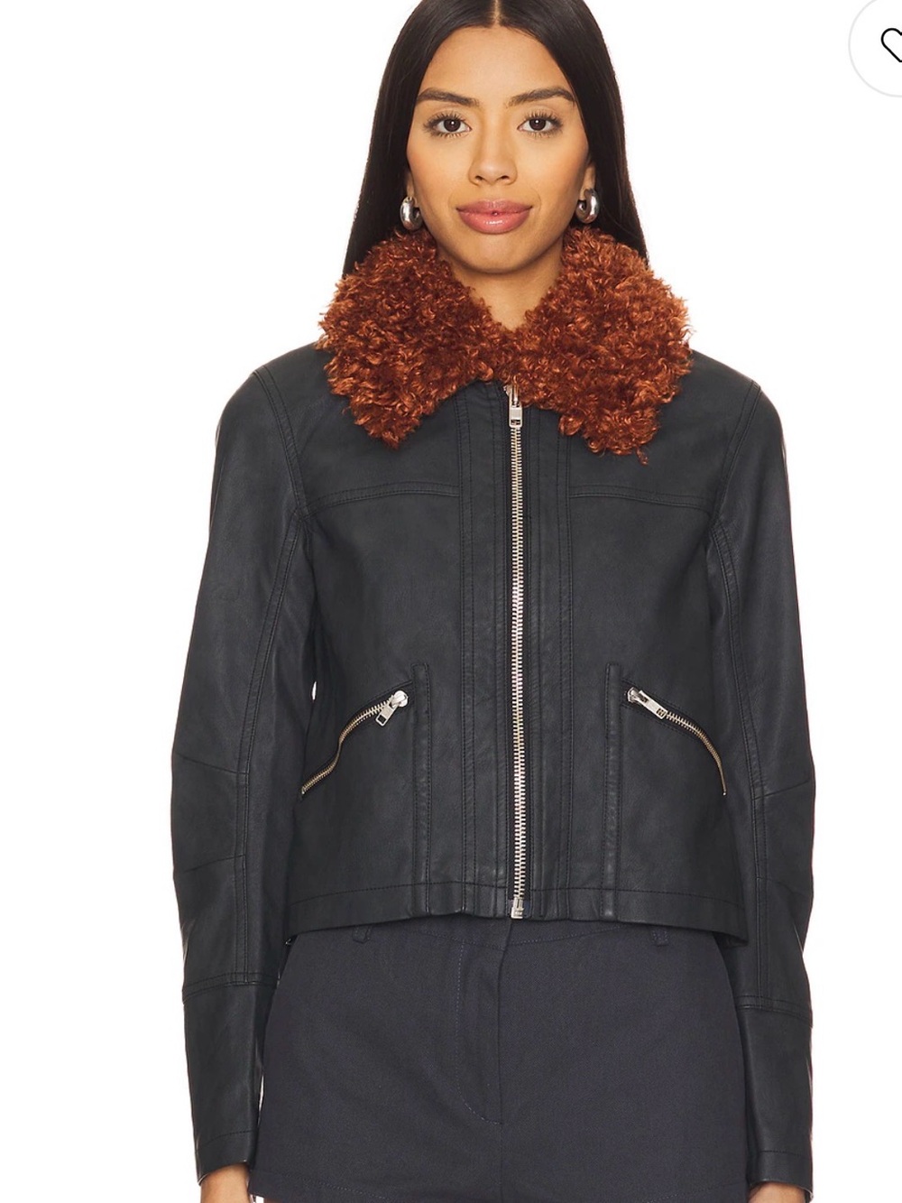 🆕Bnwt Free People Jayce Faux Leather Jacket with Faux Fur Removable Collar